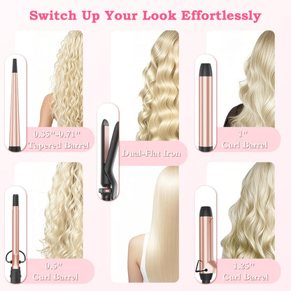 Birthday Gifts for Women, Ufree 5 in 1 Curling Iron with Interchangeable Ceramic Barrels (0.35"-1.25"), Curling Wand Set with Flat Iron Hair Straightener, Instant Heat Up, Dual Voltage Hair Curler