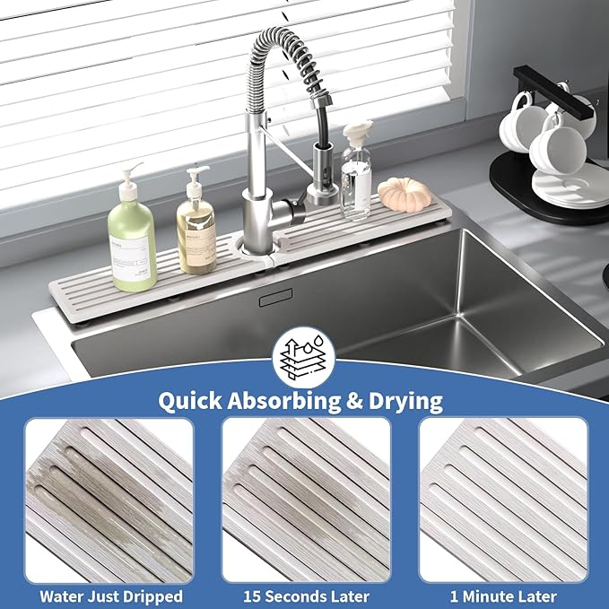 Stone Faucet Mat for Kitchen Sink, Water Absorbing Sink Water Splash Guard