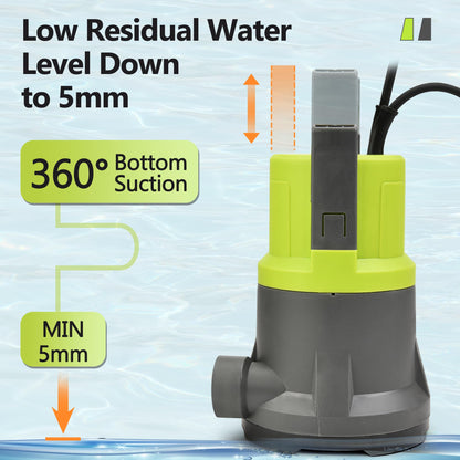 VEATON 400W Electric Submersible Water Pump for Clean Water, Max Flow 11000L/H Compact Utility Pump, Drain Water from Garden Pond Swimming Pool Hot Tub with Float Switch and Hose Connector