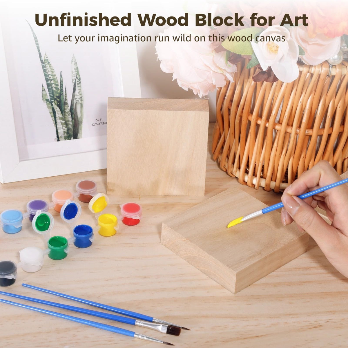 24 PCS Unfinished Wood Block, 4 x 4 x 1 in Square Wood Blocks for DIY Craft, Wood Painting Kit Wooden Block for Carving, Painting (24, 4 x 4 x 1 in)