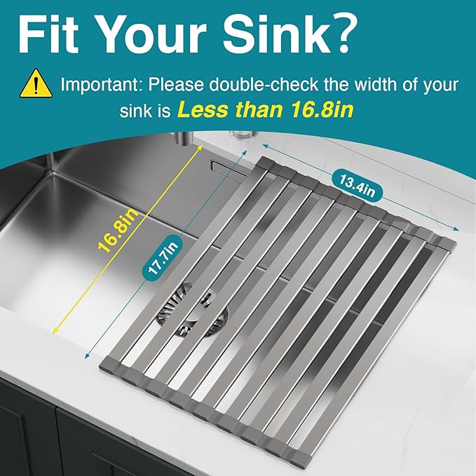 Aluminum Roll Up Dish Drying Rack Over The Sink, 17.7" x 13.4" Rust-Proof