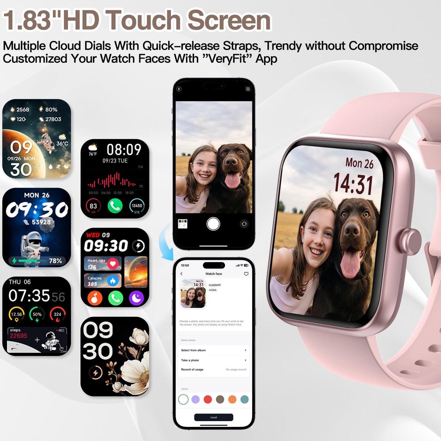 Smart Watch for Women Men with Bluetooth Call, Alexa Built-in Smartwatch, 1.83"DIY Dial Fitness Watch with Sleep Heart Rate Monitor, 110+ Sport Modes, IP68 Waterproof Watch Compatible with Android iOS