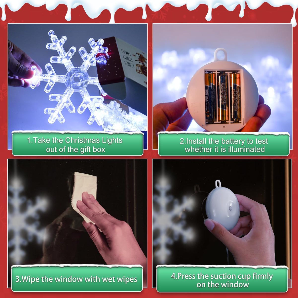 LYUBASA 5Pack Christmas Window Lights Decorations with Timer,Battery Powered Christmas Hanging White Lighted Snowflake Tree Star Deer Bells Shaped LED Sucker for Xmas Fireplace Window Indoor Decor
