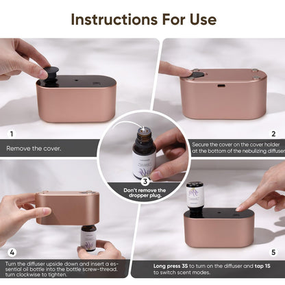Waterless Diffuser for Essential Oil, Battery Operated Scent Air Aromatherapy Diffuser, Mini Aroma Diffusers with 3 Intermittent Mist Modes, Cycle Start, for 400 sq.ft Room Home Office Bedroom