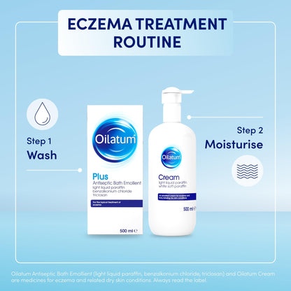 Oilatum Plus Antiseptic Emollient Bath Additive for Eczema and Dry Skin Conditions, Soothing and Hydrating Formula, Dermatologist Recommended Relief, 1 x 500ml