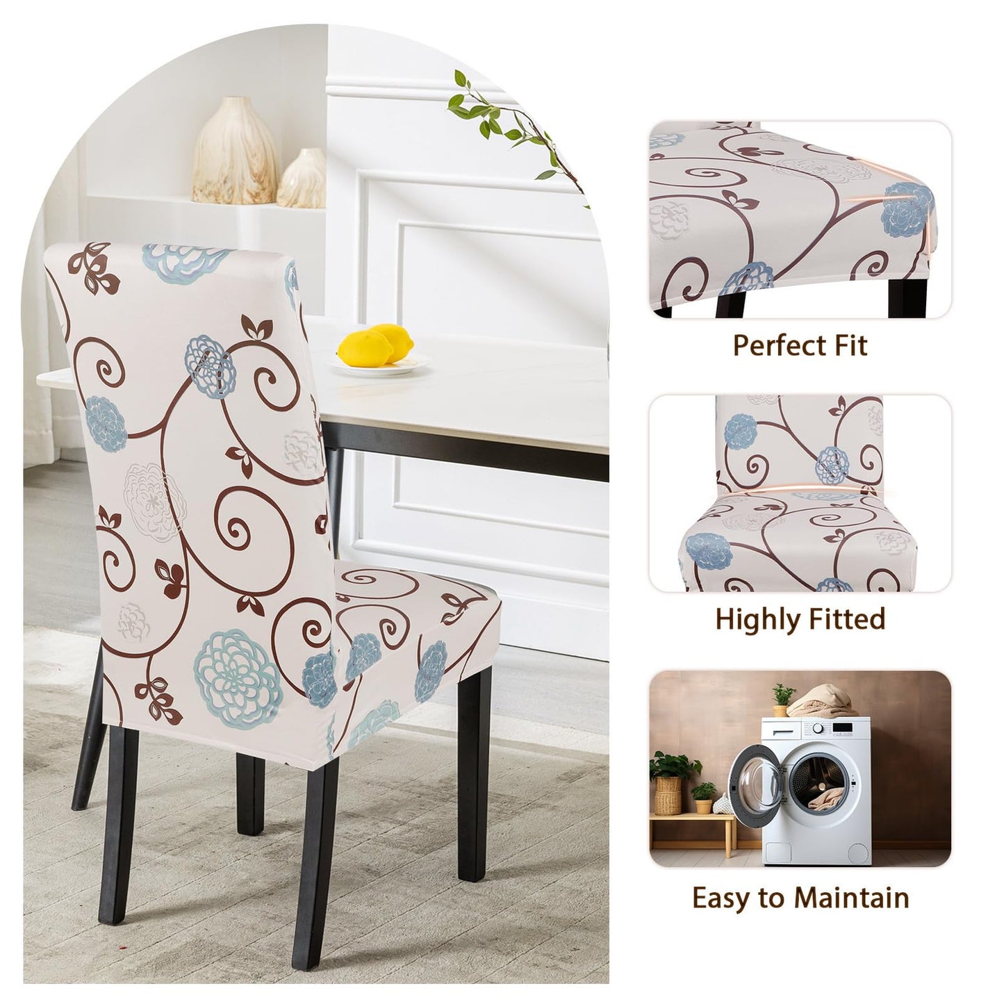 SearchI Dining Room Chair Covers Set of 4, Stretch Printed Parsons Chair Slipcovers Super Fit Spandex Removable Washable Kitchen Chair Protector Cover for Dining Room, Hotel, Ceremony (Ball Flower)