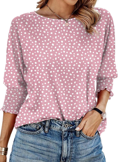 Dokotoo Women's 2025 Fashion Tops 3/4 Sleeve T-Shirts Cute Crewneck Basic Business Tees Blouses
