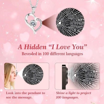 cdco Valentines Day Gifts for Her Women Girlfriend Wife Fiancée - Preserved Real Rose with Heart Necklace “I Love You” in 100 Languages, Valentine's Forever Flowers