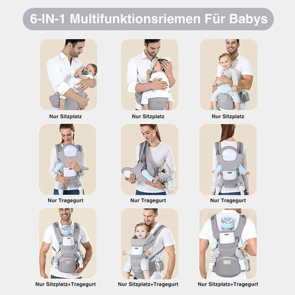 TOFFCAE Baby Carrier - Multifunction, Ergonomic, 6-in-1 Carrying Ways, Adjustable with Hip Seat, Newborn to Toddler (0-36 Months, 3-30 kg), Grey