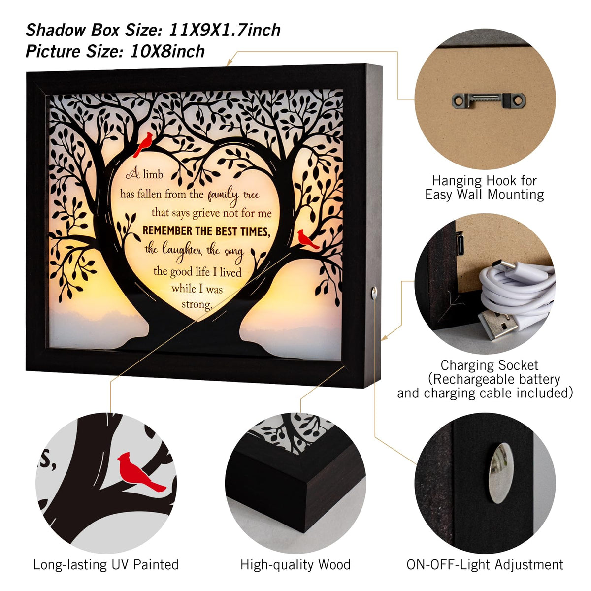 HN HAIINAA Sympathy Gift LED Memorial Shadow Box Memorial Gifts for Loss of Loved One Mother Mom Dad Father, in Memory of Loved One Gifts