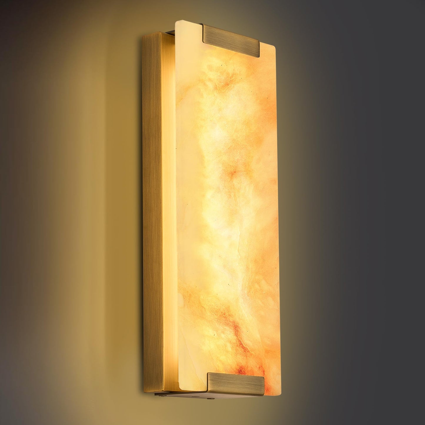 ylinksee 14.2 in Brass Alabaster Wall Sconces, Natural Marble Wall Sconces Indoor Alabaster Sconces for Living Room, LED Modern Alabaster Sconces Wall Lighting for Dining Room,Bedroom,Stairs