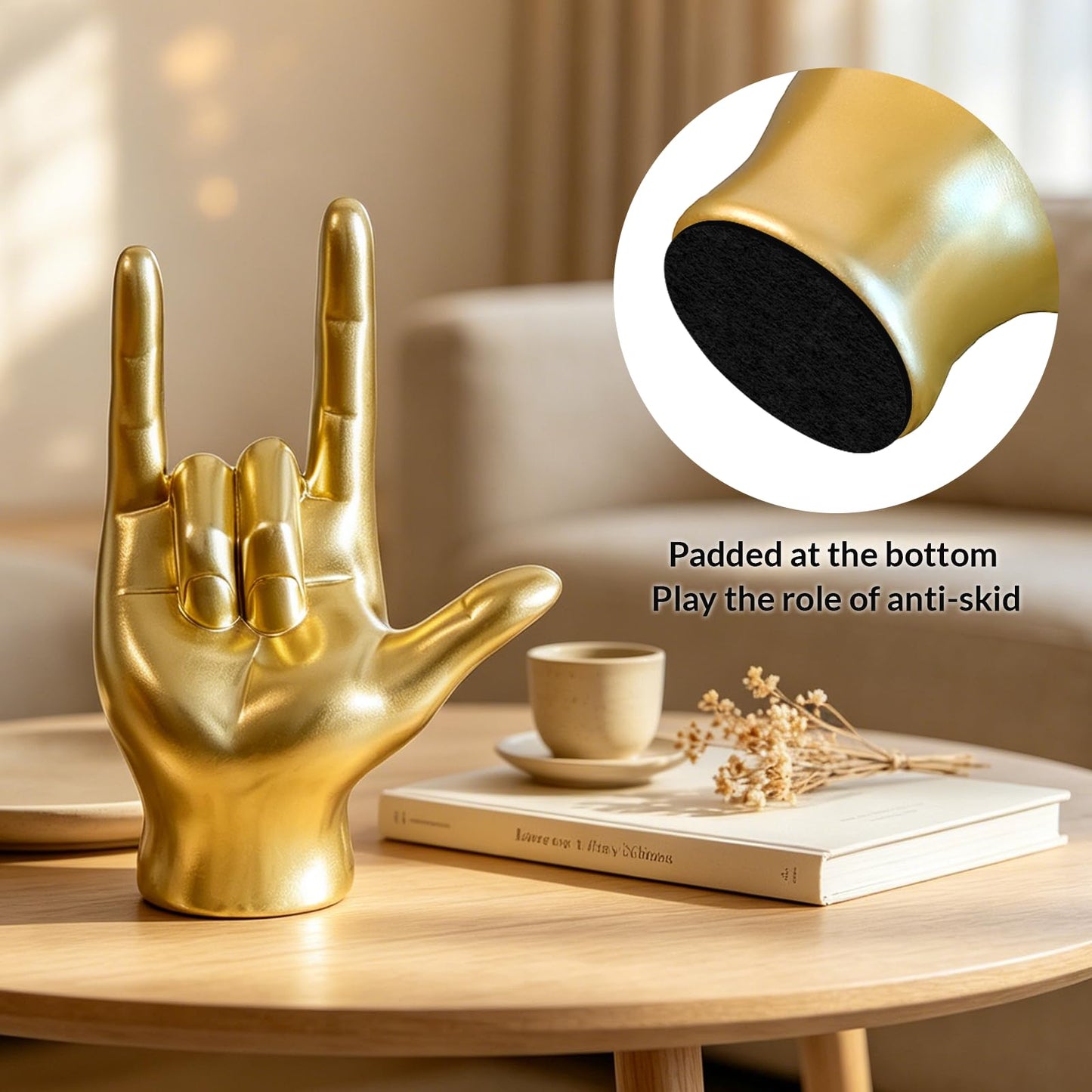 Gold I Love You Hand Sign Gesture Statue Rock and Roll Culture Hands Decor