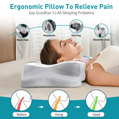 Cervical Pillow for Neck Pain Relief - Ergonomic Pillow for Sleeping Side Sleeper Pillow for Adults, Contour Neck Pillow Cooling Memory Foam Pillows, Orthopedic Bed Pillow for Back Stomach Sleepers