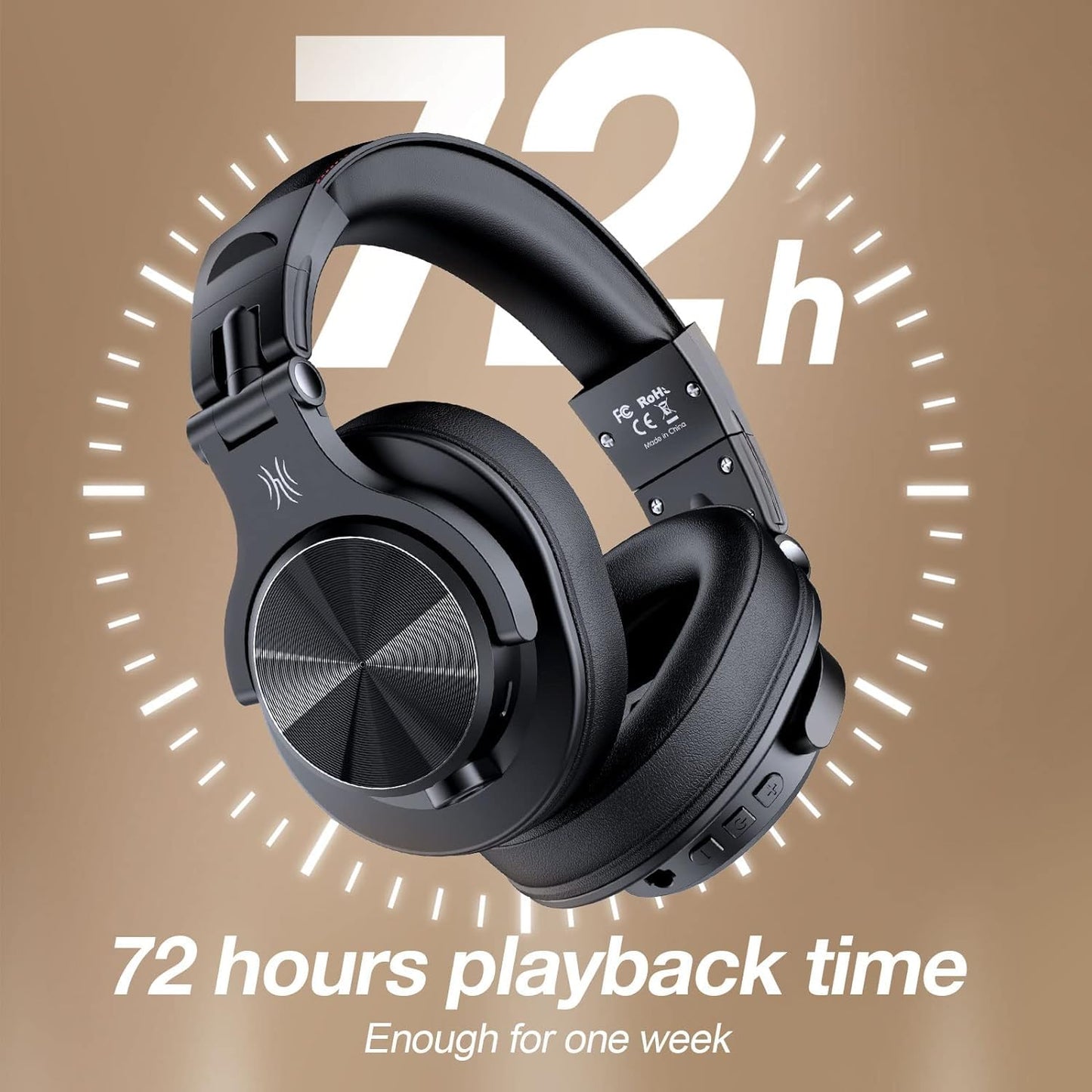 OneOdio A70 Bluetooth Over Ear Headphones, Wireless Headphones with 72H Playtime, Hi-Res, Built-in Mic, 3.5mm/6.35mm Wired Audio Jack for Studio Monitor & Mixing DJ Guitar AMP, Computer Laptop PC