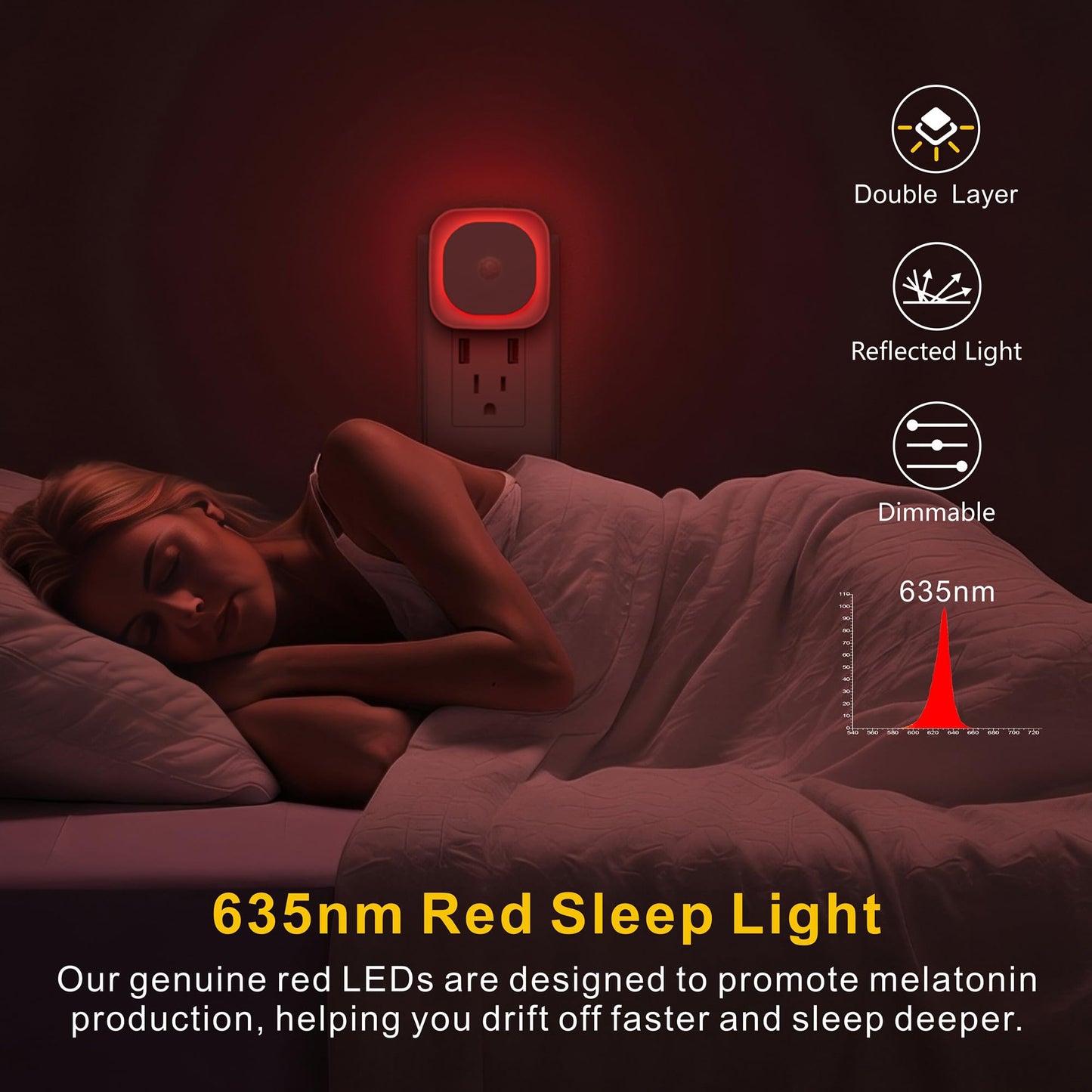 YUNLEX 2 Pack Plug in Red Night Light with Motion Sensor & Dusk to Dawn Sensor, Soft Glow, 0% Blue Light, Dimmable, Auto On/Off, 3 in 1 LED Lights for Bedroom, Kids, Bathroom, Hallway, as Father Gifts