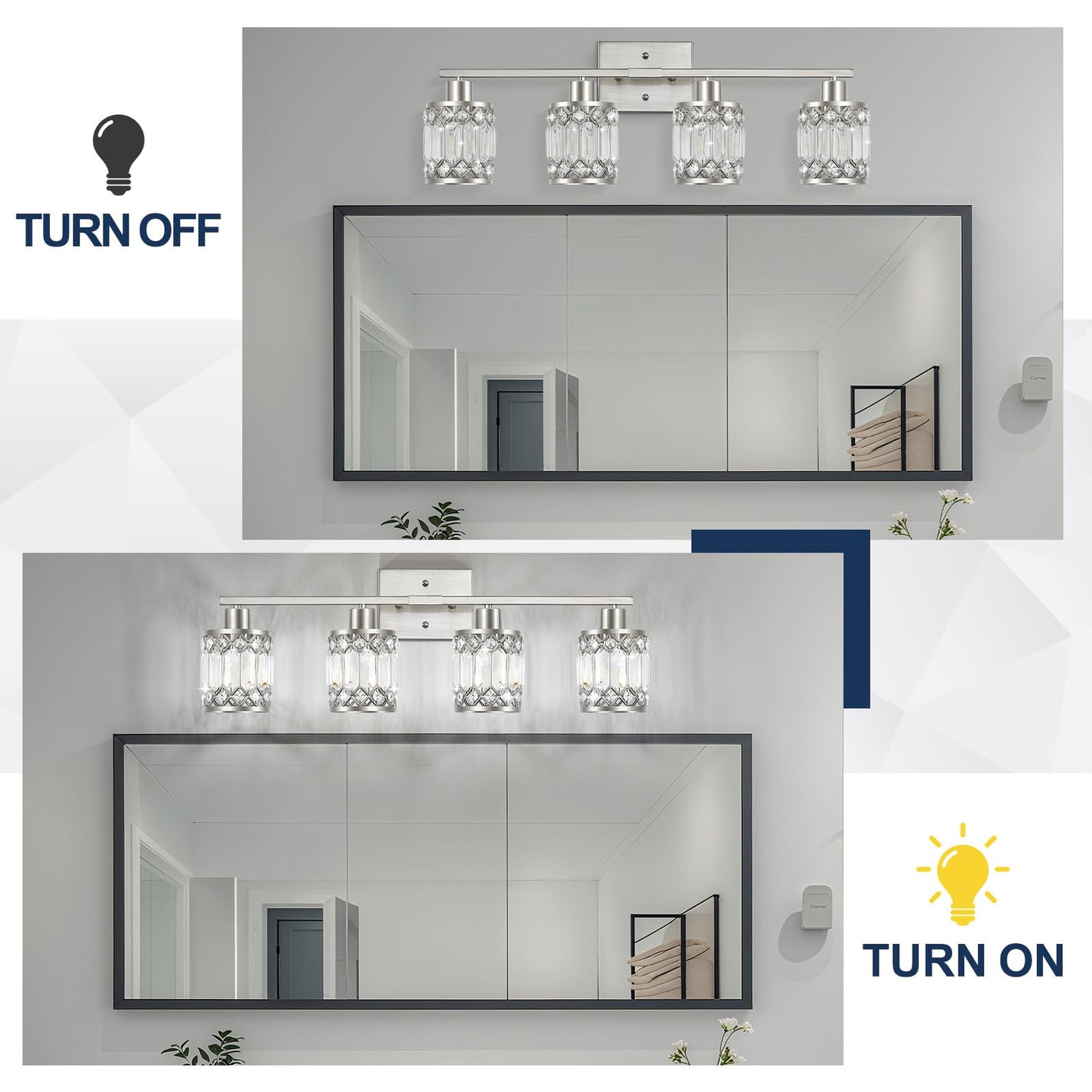 JZEKVN Crystal Modern Bathroom Light Fixtures, 4-Light Brushed Nickel Bathroom Vanity Wall Light, Vanity Lights for Mirror, Restroom, Bedroom (E26 Socket, Bulbs Not Included)