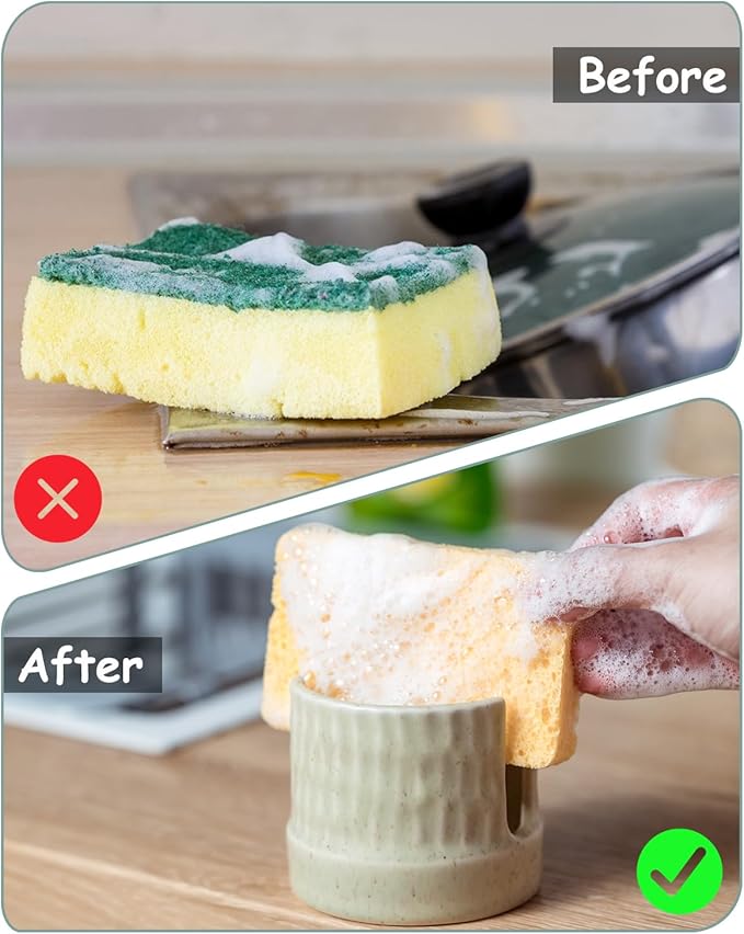 Kitchen Sponge Holder, Ceramics Sponge Dish Rack Sink Scrub Caddy