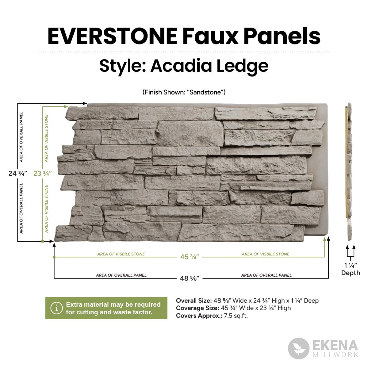 EverStone Acadia Ledge Faux Stone Panel, 49"W x 25 1/2"H x 1 1/4"D, Urban Color