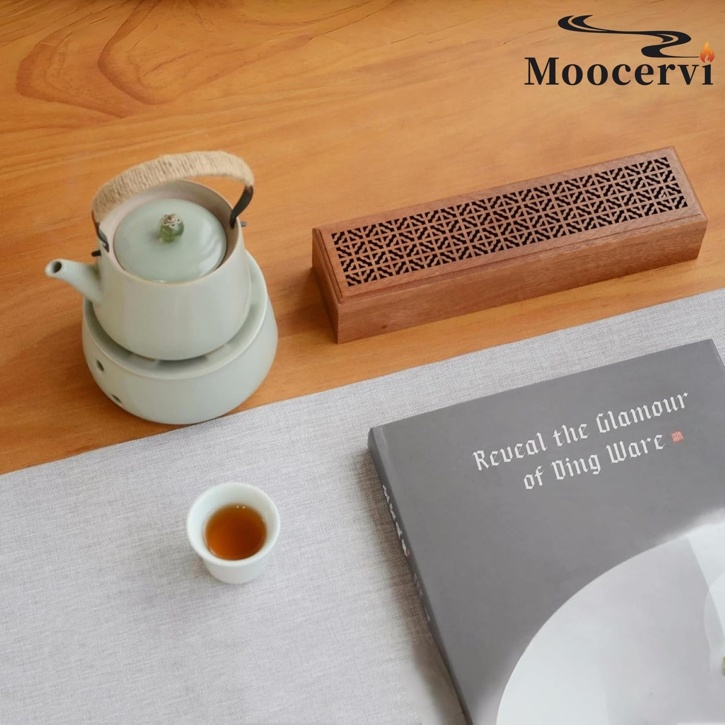 Moocervi Incense Holder Burner,Coffin Incense Storage Box Holder for Sticks, Wooden Incense-Stick Holder & Ash Catcher for Meditation/Yoga Room/Bedroom/studyroom/Office (Incense Holder with Storage)