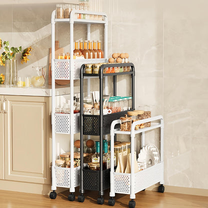 runsfeld Slim Storage Cart, Kitchen Gap Storage, Multi-Layer Organizer with 360° Swivel Wheels for Kitchen Bathroom (Black,3 Tier)