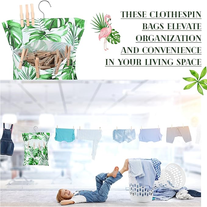 2 Pcs Clothespin Bag with Hanging Hook Waterproof Laundry 13" x 12" Clothes Pin