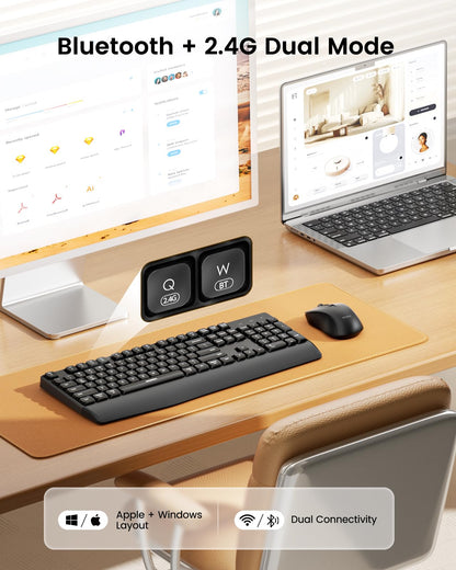 seenda Bluetooth Keyboard and Mouse, COE200 USB + Bluetooth Multi Device, Ergonomic Keyboard Mouse Set, Full-Size Wireless Combo Compatible for Mac OS/Windows PCs Computers Laptops MacBooks - Black