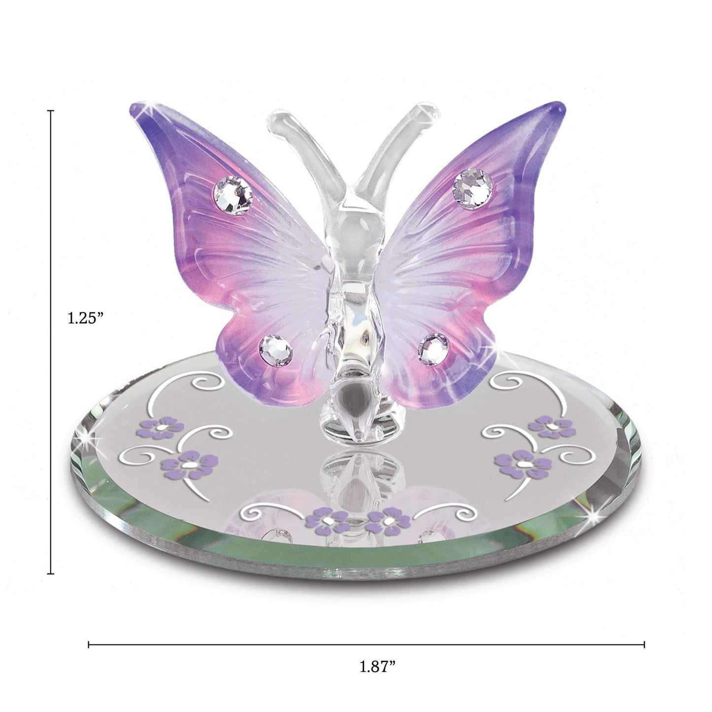 Glass Baron Lavender Butterfly Glass Figure with Austrian Crystal Accents & Airbrush Color, Mini Handmade Butterfly Figurine, Tabletop Home Décor