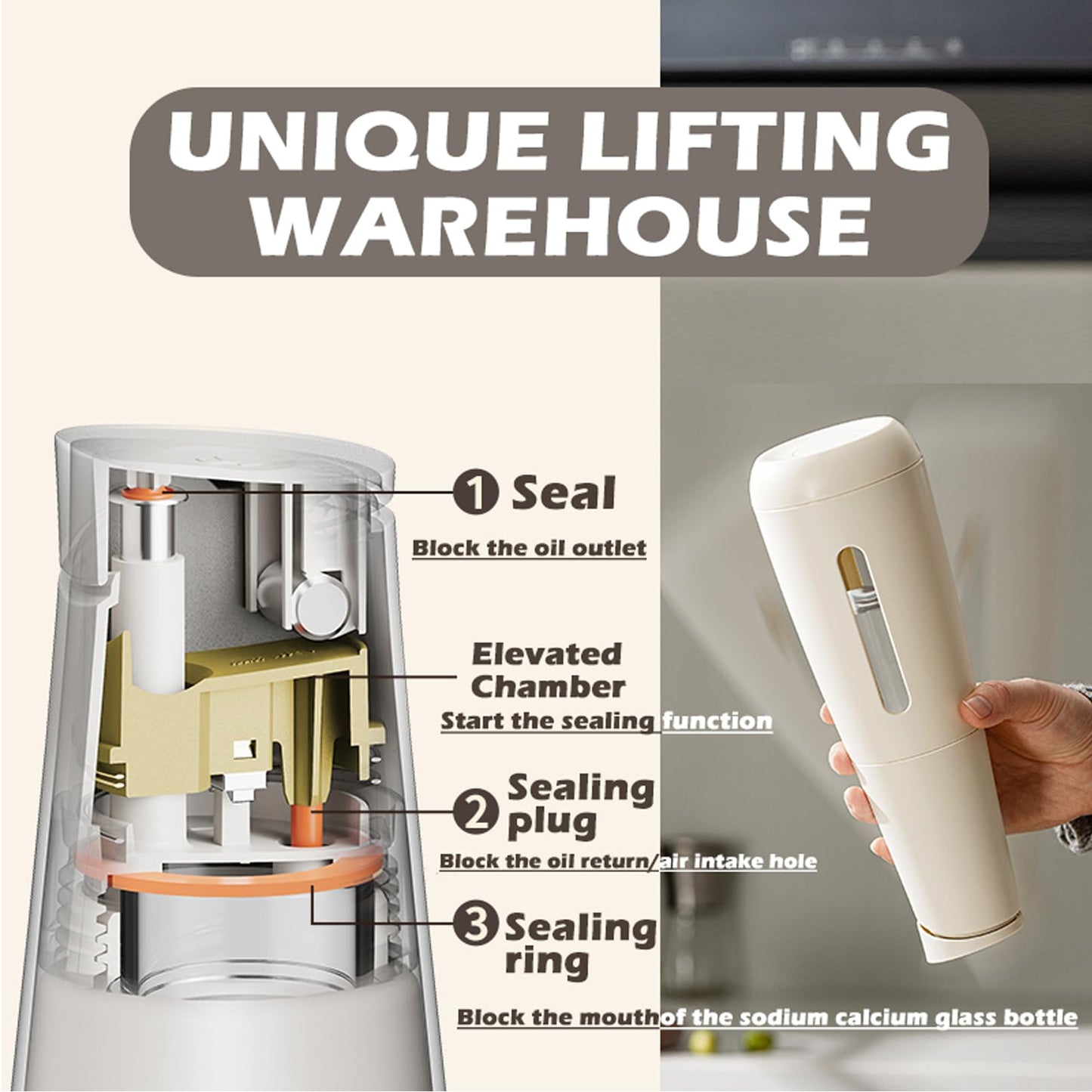 3-Seal Lock Oil & Vinegar Dispenser, 16oz Heat Insulated Bottle, 304 Stainless Steel No-Drip Spout.(Kitchen) Airtight for Olive Oil, Vinegar, Soy Sauce (White)