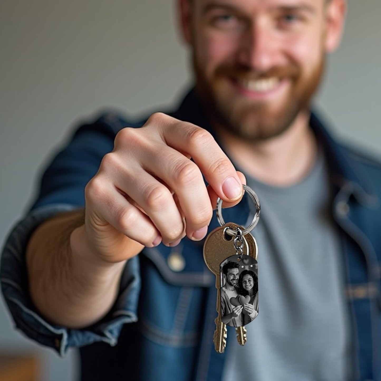 Queenberry Custom Photo Keychain for Husband Boyfriend Laser Engraved Personalized Calendar Date Text Picture Gift for Valentines Day Anniversary
