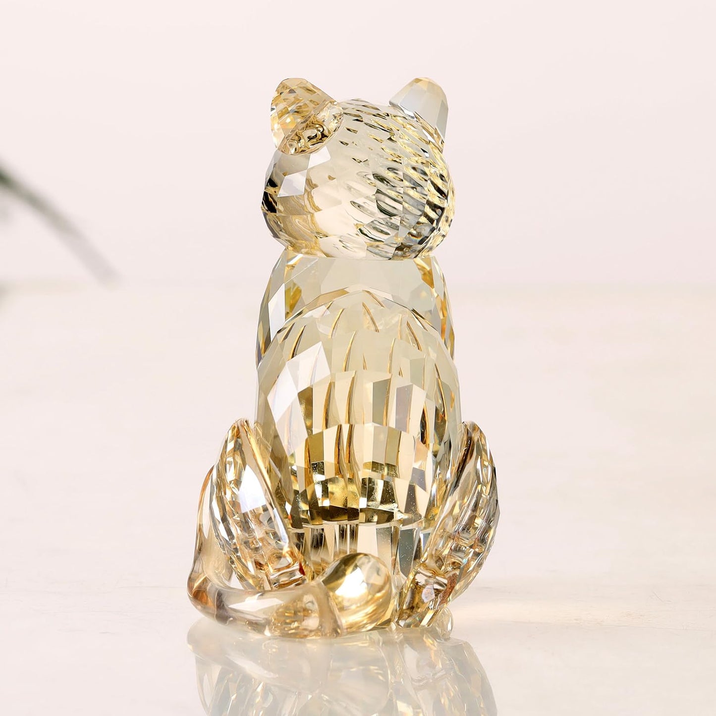 DOJOZ Crystal Cat Realistic Animal Kitten Art Figurine Collection Table top Ornament Statue Home Decor (Gold)