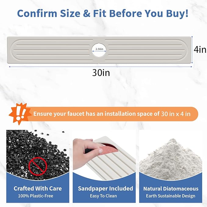 Fast Drying Kitchen Sink Splash Guard, Durable Stone Kitchen Faucet Mat
