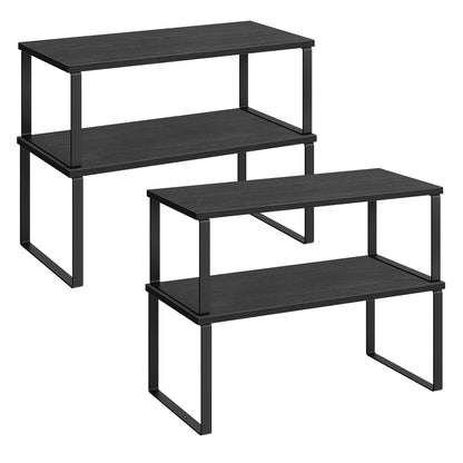SONGMICS Cabinet Organizer Shelf, Set of 4 Kitchen Counter Shelves, Kitchen Storage, Spice Rack, Stackable, Expandable, Metal and Engineered Wood, Cloud White and Natural Beige UKCS010N01