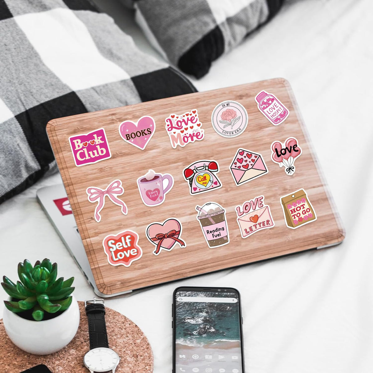 50Pcs Pink Love Stickers, Waterproof Heart Self Loves Sticker, Cute Scrapbook Aesthetic Reading Decals Book Lovers Gifts for Greeting Cards Laptops Phone Cases Tumblers Water Bottles Girls (Love)
