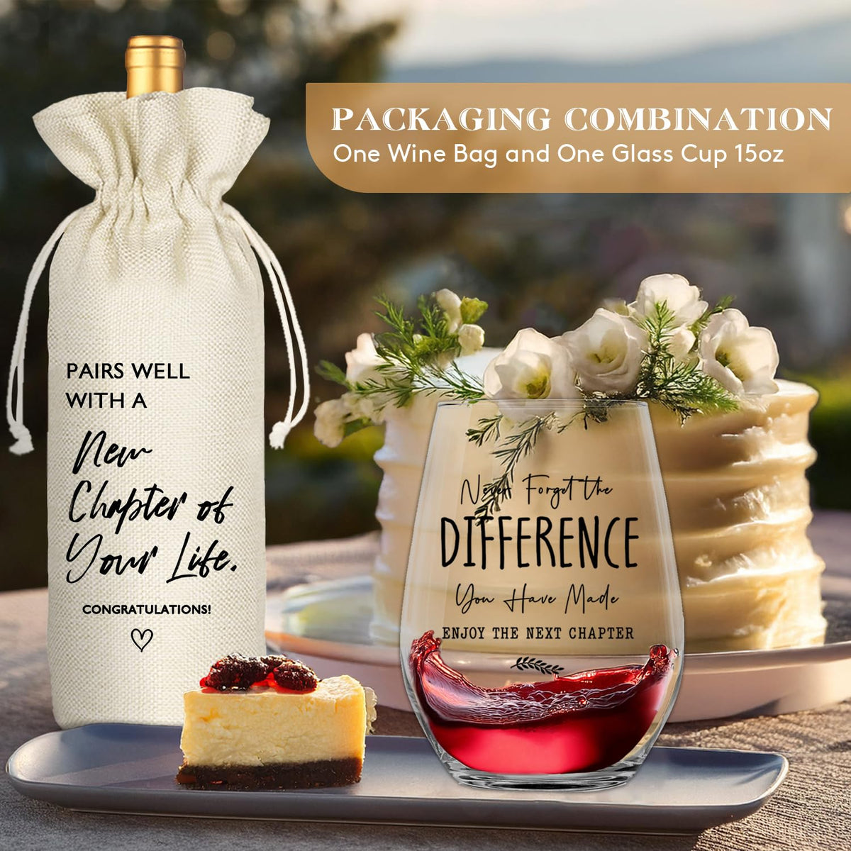 Socive New Job Gifts Wine Glass, Farewell Gifts for Coworkers Women Men, Funny New Job Glass and Wine Bag Set, Going Away Gift for Friends Boss Colleague, Pairs Well With a New Chapter of Your Life