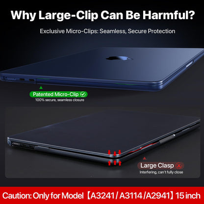 Compatible for MacBook Air 15 inch Case M4 2025 2024 2023 M3 M2 [100% Match Official Color] [Ultra Thin Armor] Protective Hard Shell Matte Cover for Laptop A3241 A3114 A2941 - Midnight Clear