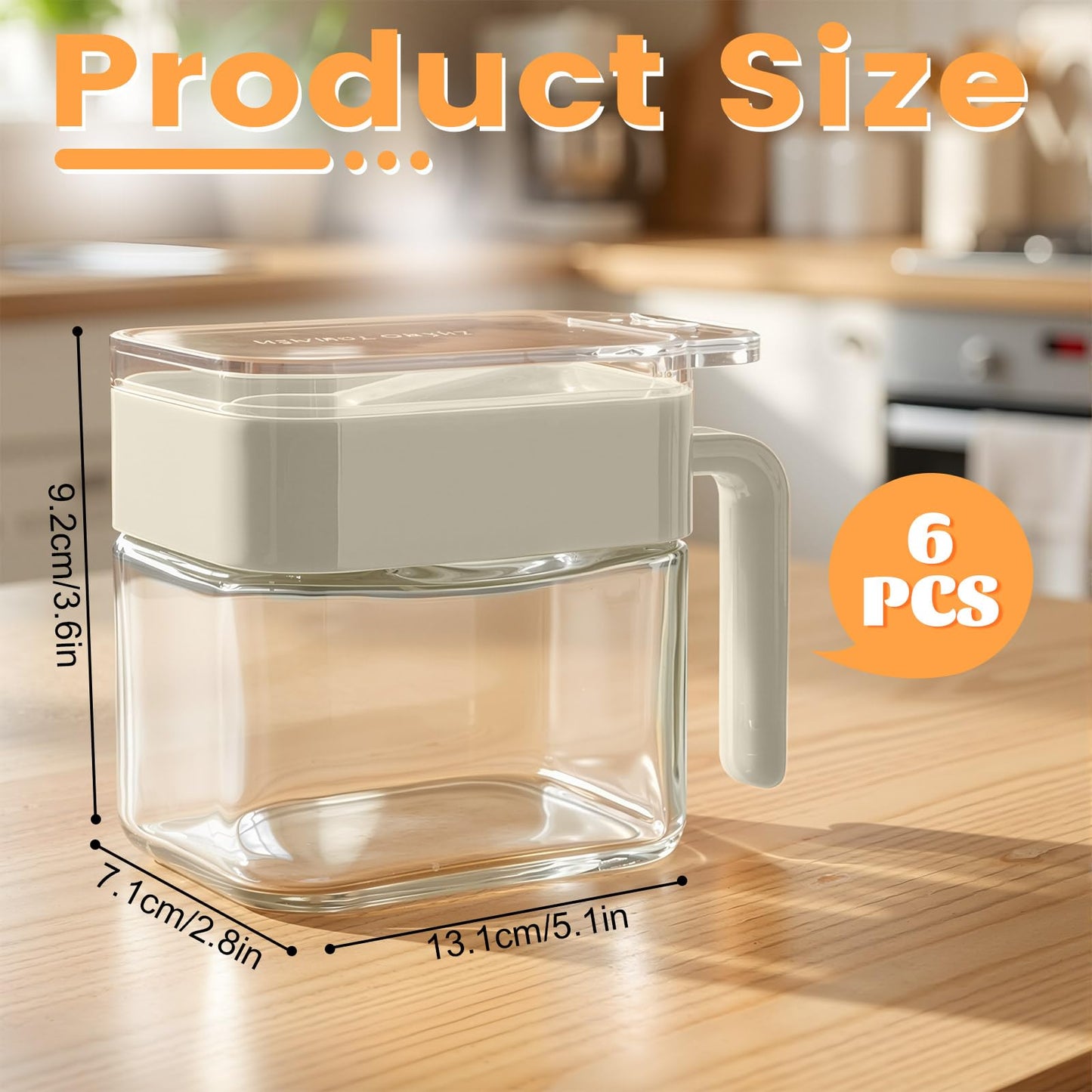 Suclain 6 Pcs Condiment Jar Spice Container 13.5oz Sugar and Salt Container Set Clear Glass Condiment Canister with Spoon Dustproof Lid and Handle for Kitchen Spice Salt Organizer(Grey)