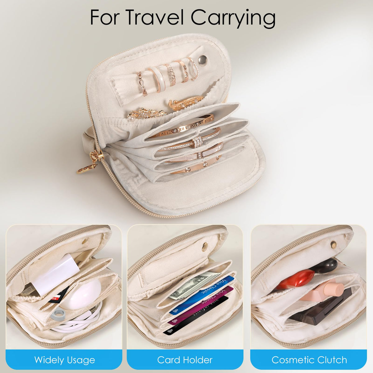 SITHON Small Travel Jewelry Case with Ring Holder, Mini Velvet Jewelry Pouch Bags, Compact Storage Organizer for Bracelet Necklaces Earrings Travel Essentials, Mother’s Day Gifts (Toffee)