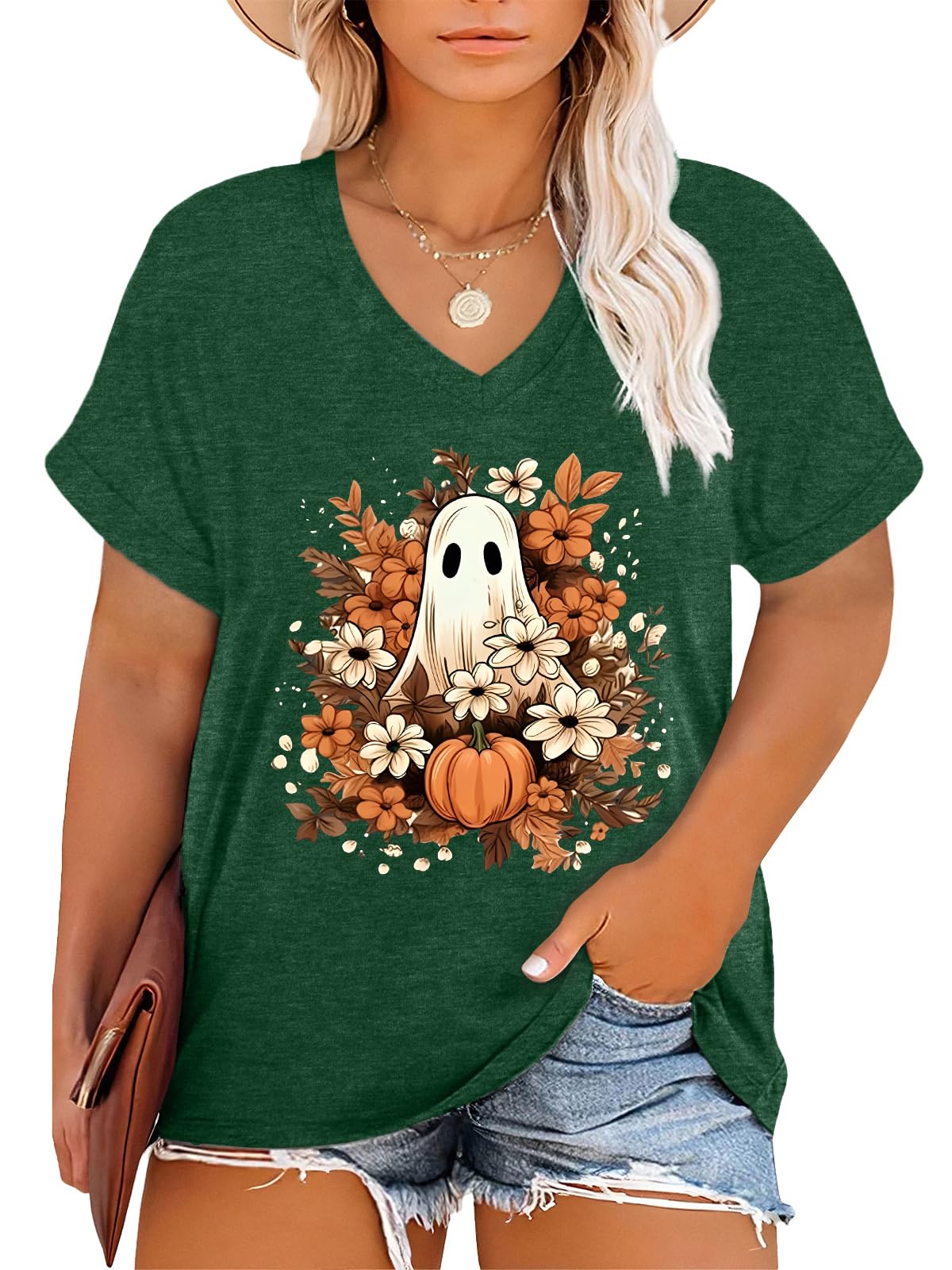 Plus Size T Shirt Women Cute Graphic Tees Short Sleeve Ghost Loose Fit Casual Tops