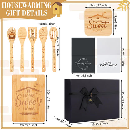 Patelai 17 Pcs House Warming Gifts New Home, Housewarming Gift Basket for New Homeowner Sweet Couples Home Supplies Include Apron Bamboo Spoons Cutting Board Gloves Cards with Black Present Box