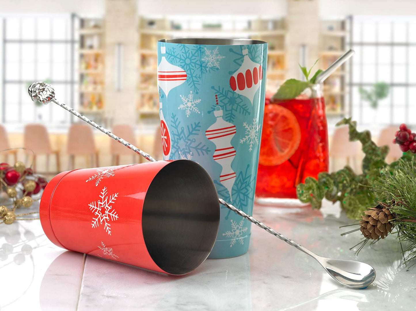 Barfly Holiday Ornaments Cocktail Shaker Tin Set