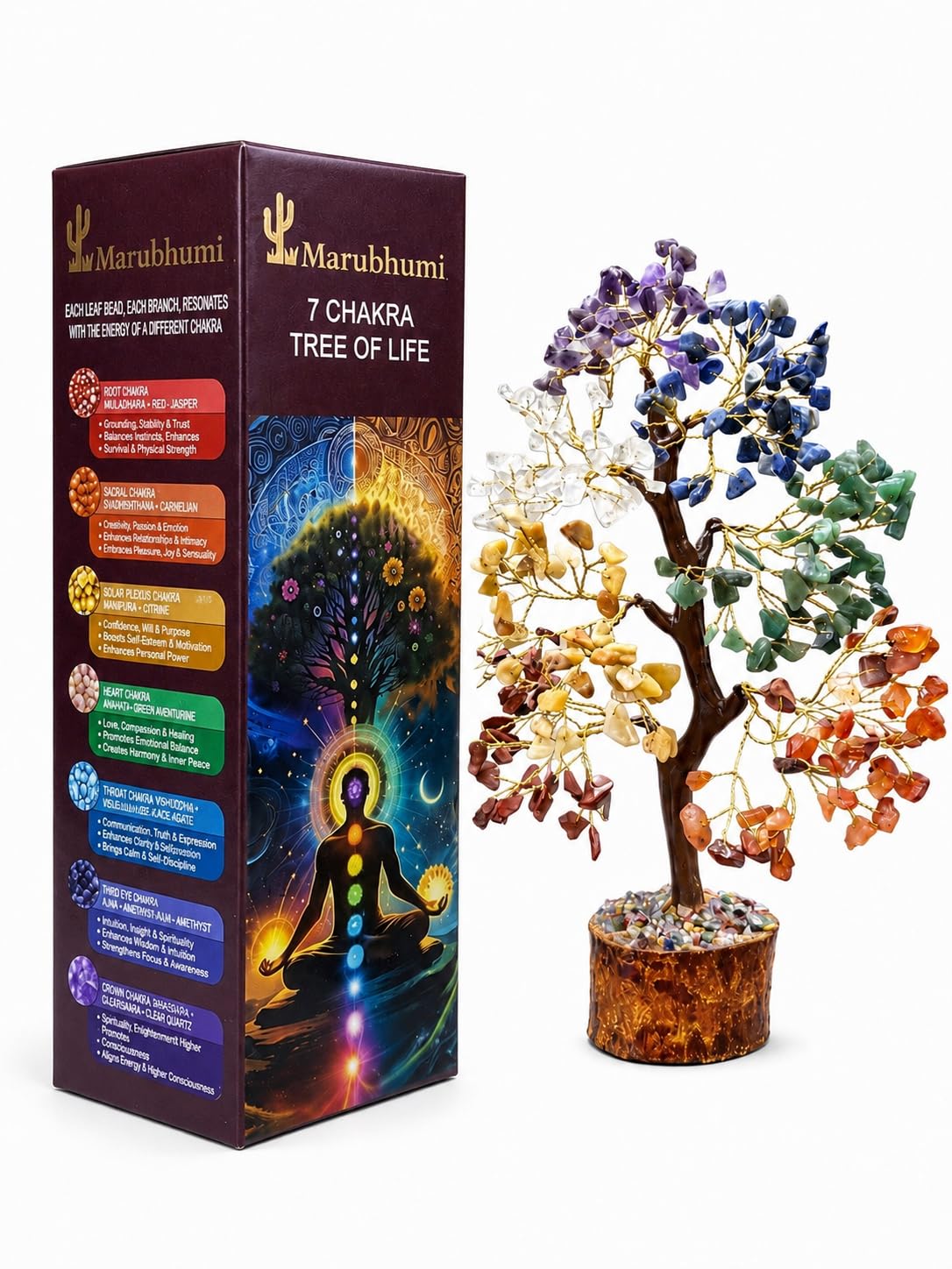 Marubhumi 7 Chakra Healing Crystal Tree Kit – Handmade Gemstone Bonsai Tree for Home Decor, Positive Energy, Feng Shui Good Luck, Money Prosperity Spiritual Gift Set for Women Mom Birthday Meditation