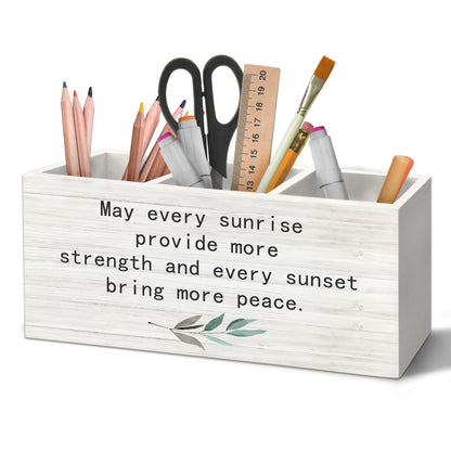 Yjeslw Inspirational Pen Holder Organizer for Desk Accessories, Motivational Quotes Wooden Box Sign Desk Decorations for Home Bedroom Office Decor, Positive Affirmation Gifts