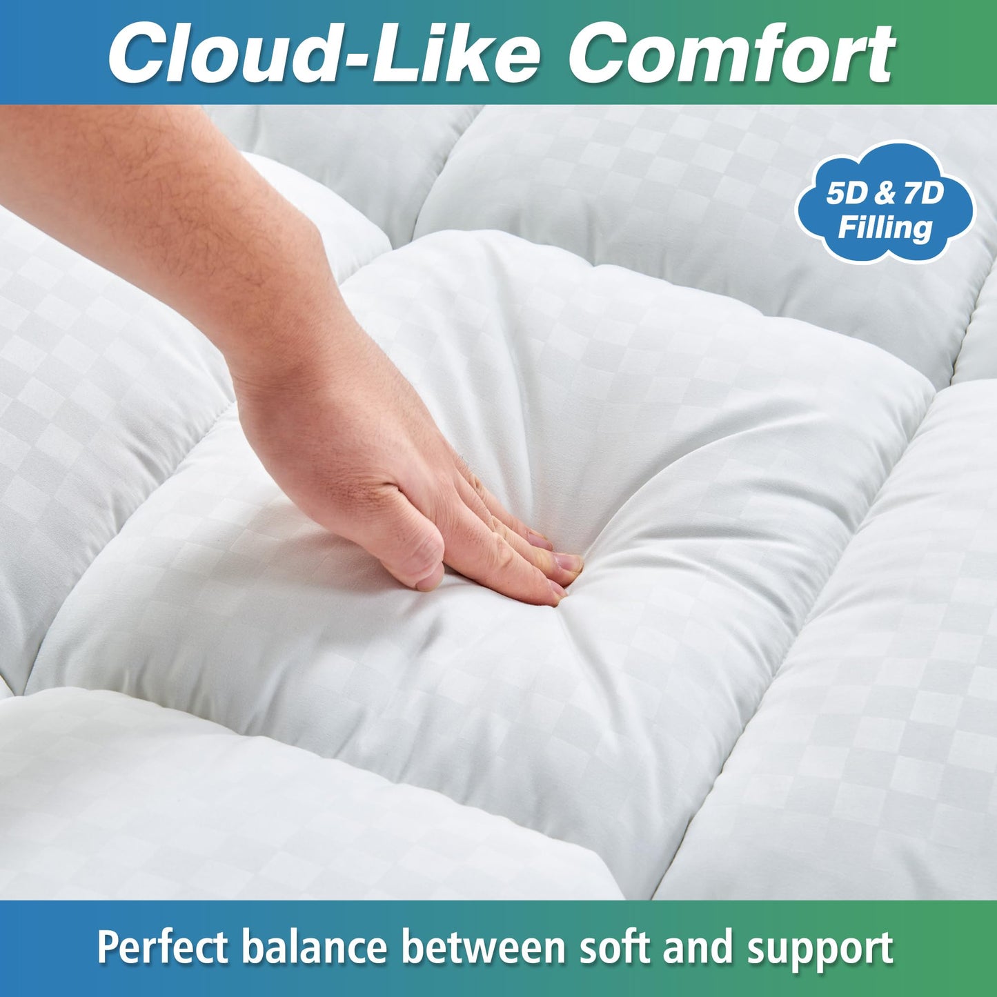KUTUU Queen Mattress Topper, Extra Thick Pillow Top Mattress Pad Cover for Back Pain, 6-21 Inches Deep Pocket, 60x80 Inches, White
