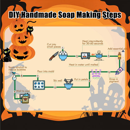 EDSRRDRUS Halloween Soap Making Kit for Adults - 2lbs Glycerin Melt & Pour Soap Base, Essential Oils, Dyes, Halloween Pumpkin Skull Bat Molds & Complete Soap Making Supplies