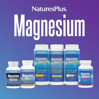 NaturesPlus Magnesium Powder Unflavoured - Gentle Magnesium Citrate Supplement for Night and Day - Energy and Stress Relief - Vegan, Gluten Free - 60 Servings