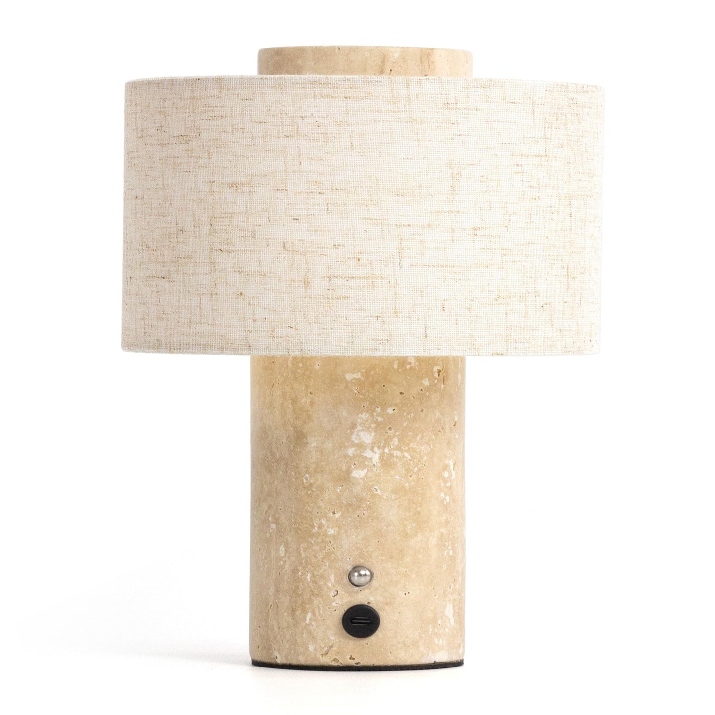 YMXYJM Marble Table Lamp, Rechargeable Cordless Bedside Lamp with Touch Control & Stepless Dimming, Linen Shade Decorative Lamp for Bedroom, Living Room, Nightstand & Bookshelf, Travertine