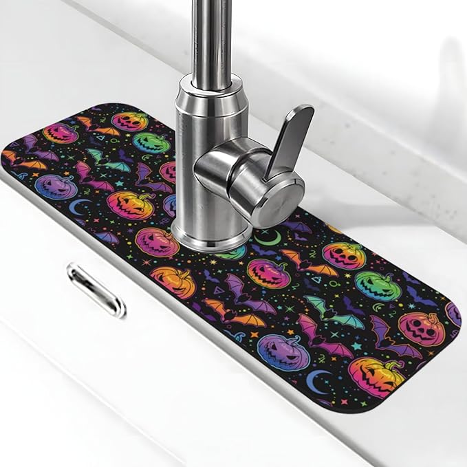 Halloween Pumpkin Bat Pumpkins Bats Kitchen Sink Splash Guard Faucet Mat Super