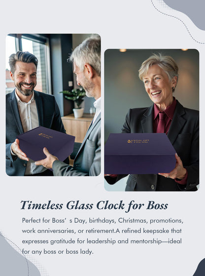 Best Boss Ever Gifts for Men & Women — Glass Desk Clock with Wooden Light Base | Boss Appreciation & Retirement Farewell for Male/Female Boss, Boss’s Day Idea, Office & Home Decor, Card & Gift Box