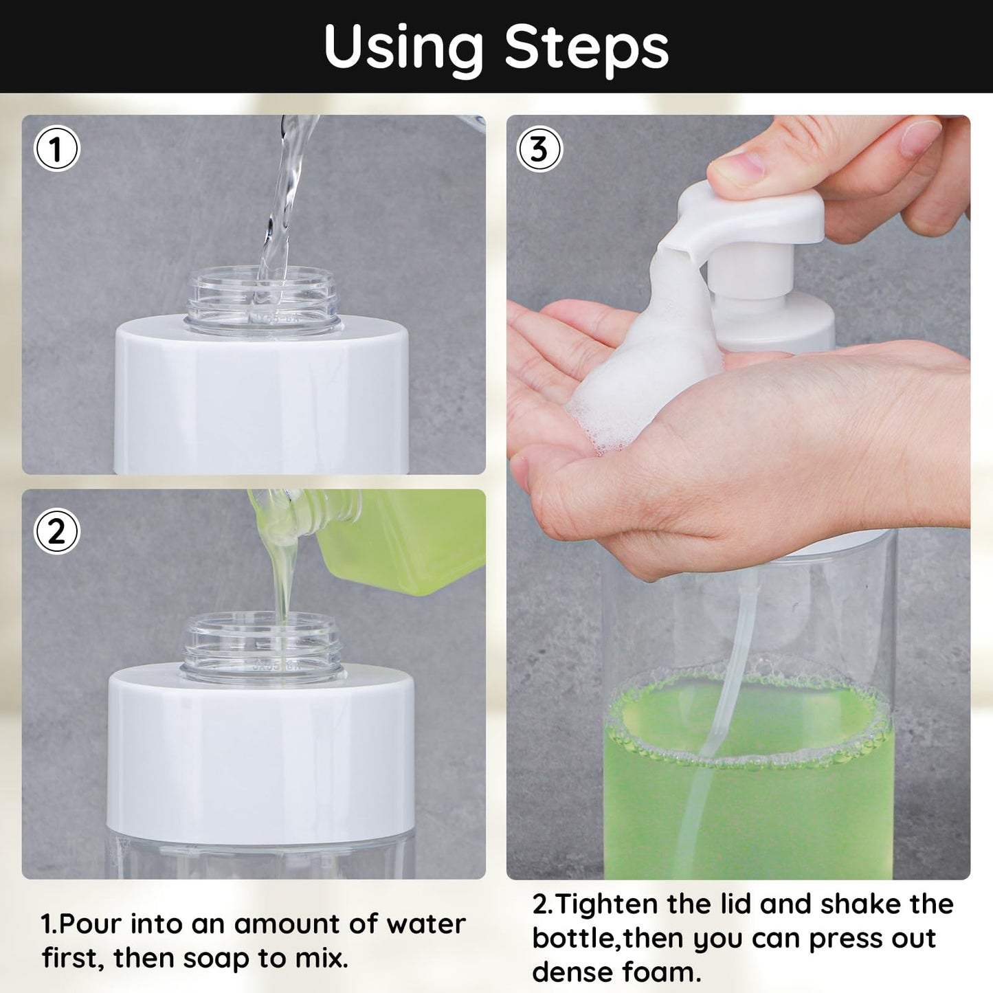 Segbeauty 16.9oz Clear Foam Soap Dispenser, 2pcs Refillable Plastic Foaming Hand Soap Dispenser, 500ml Empty Bathroom Foam Pump Dispensers Set Foaming Pump Bottle for Shampoo Lotion Liquids
