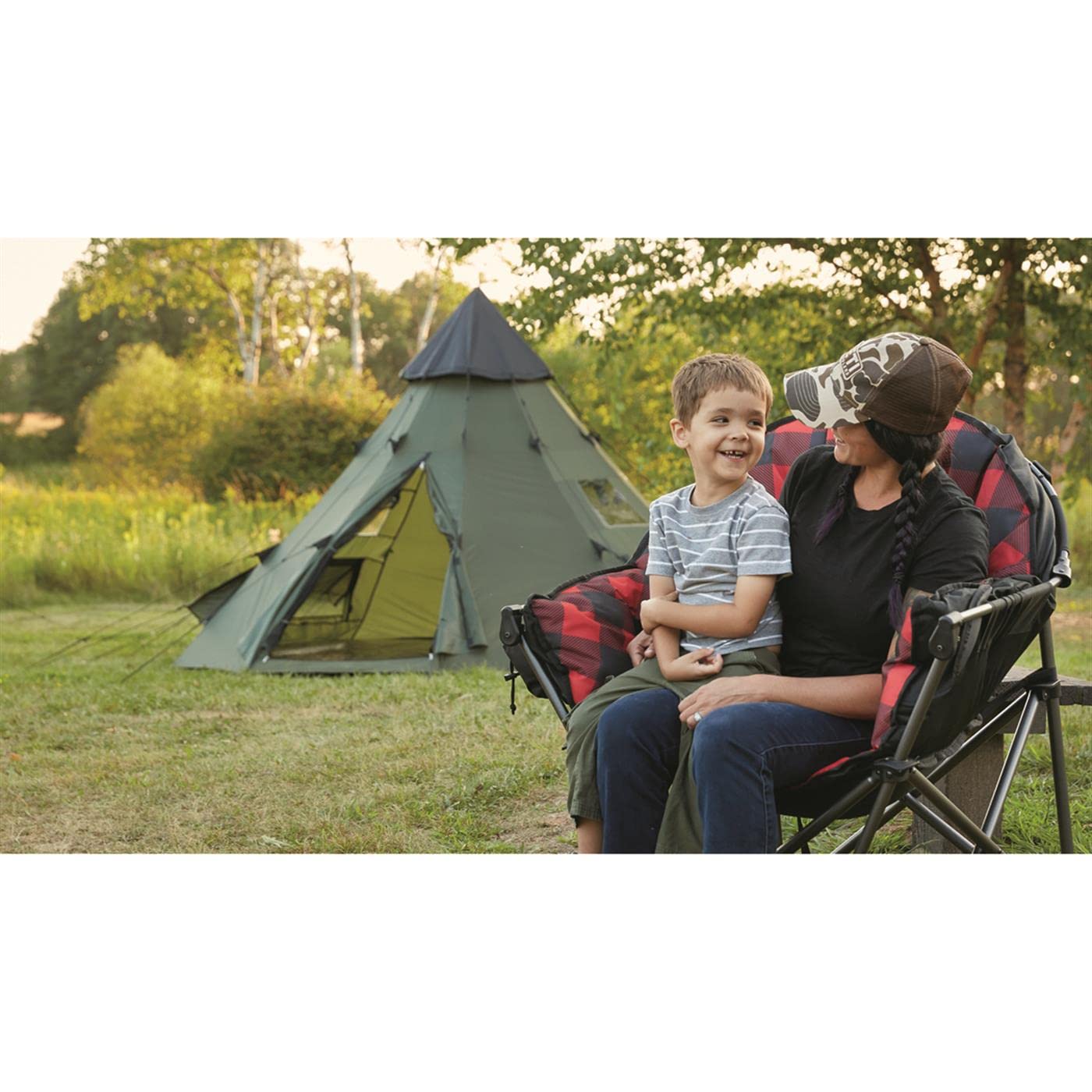 Guide Gear Club Camping Chair, Oversized, Portable, Folding with Padded Seats, 500-lb. Capacity Red Plaid